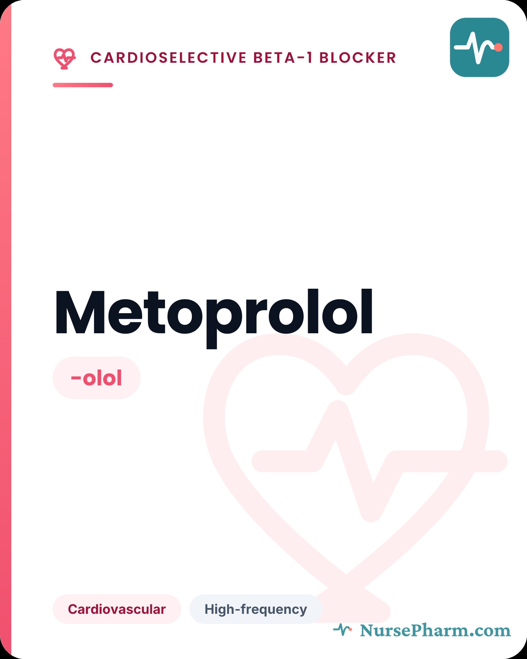 Metoprolol flashcard, front