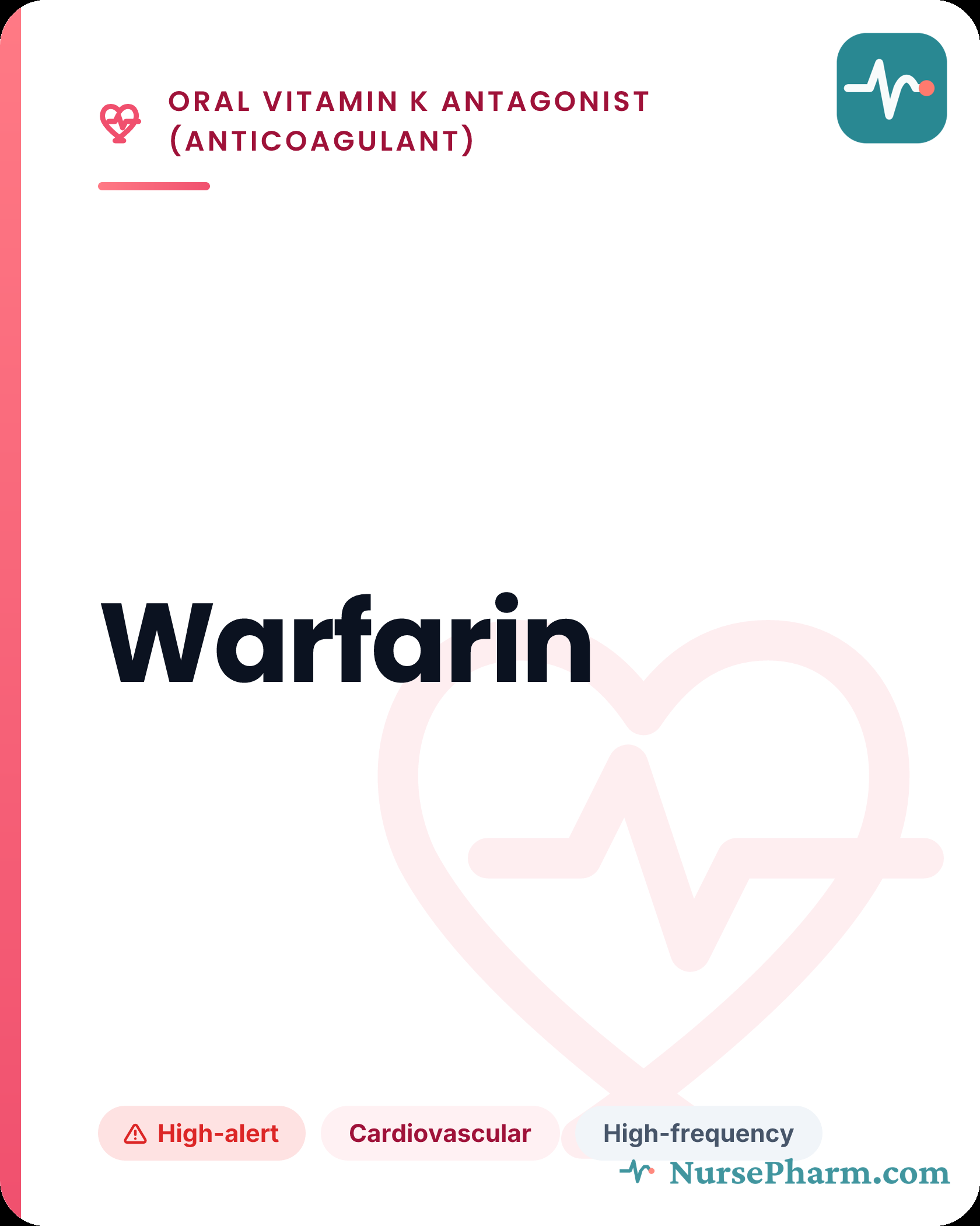 Warfarin flashcard, front