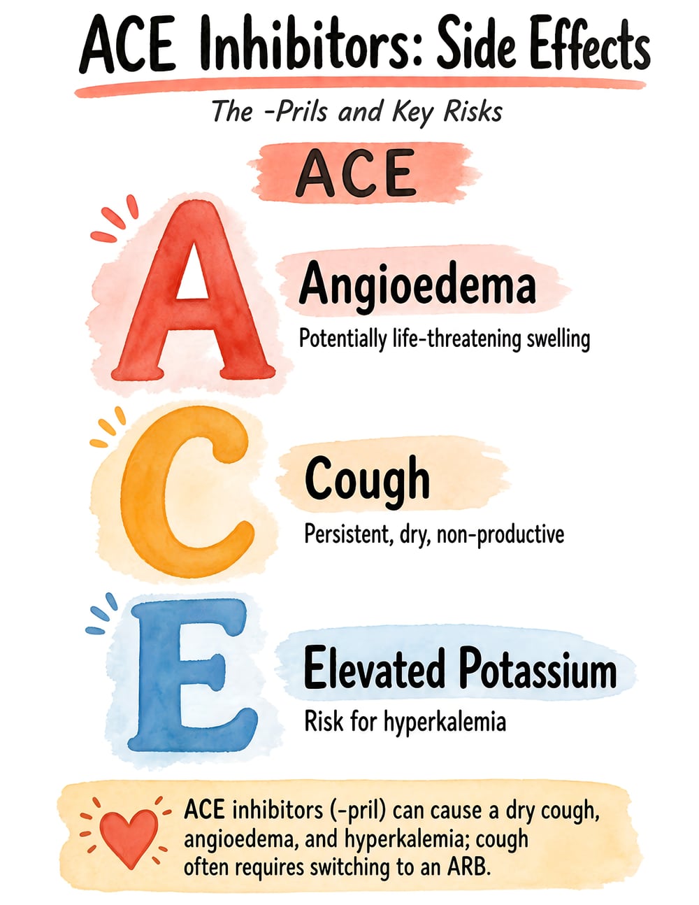 Visual Notes ACE inhibitor class overview mind-map