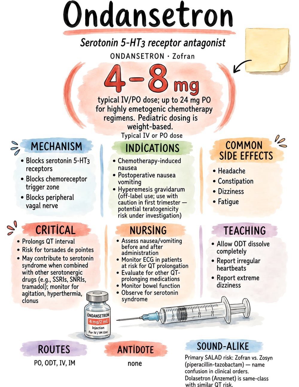 Visual Notes one-page drug profile for Ondansetron