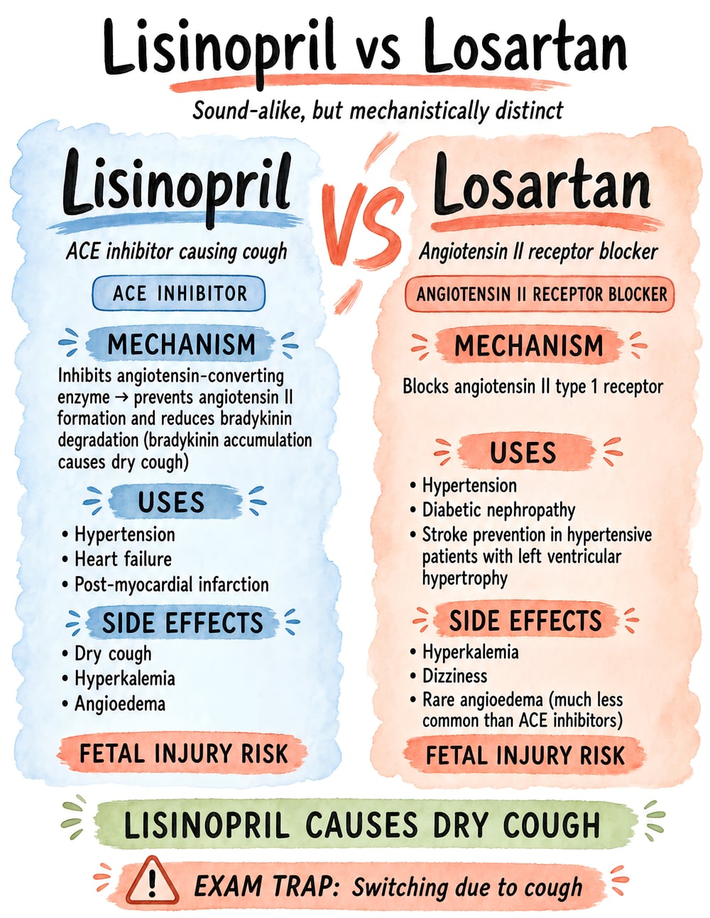 Visual Notes page: Lisinopril versus Losartan sound-alike comparison